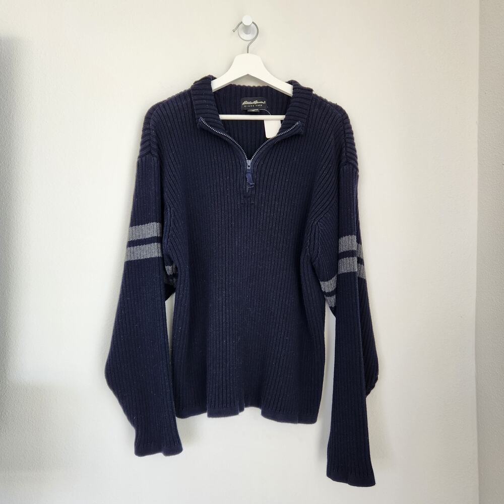 Eddie Bauer Men's Navy Blue Cotton Long Sleeve Knit Quarter Zip Sweater XL